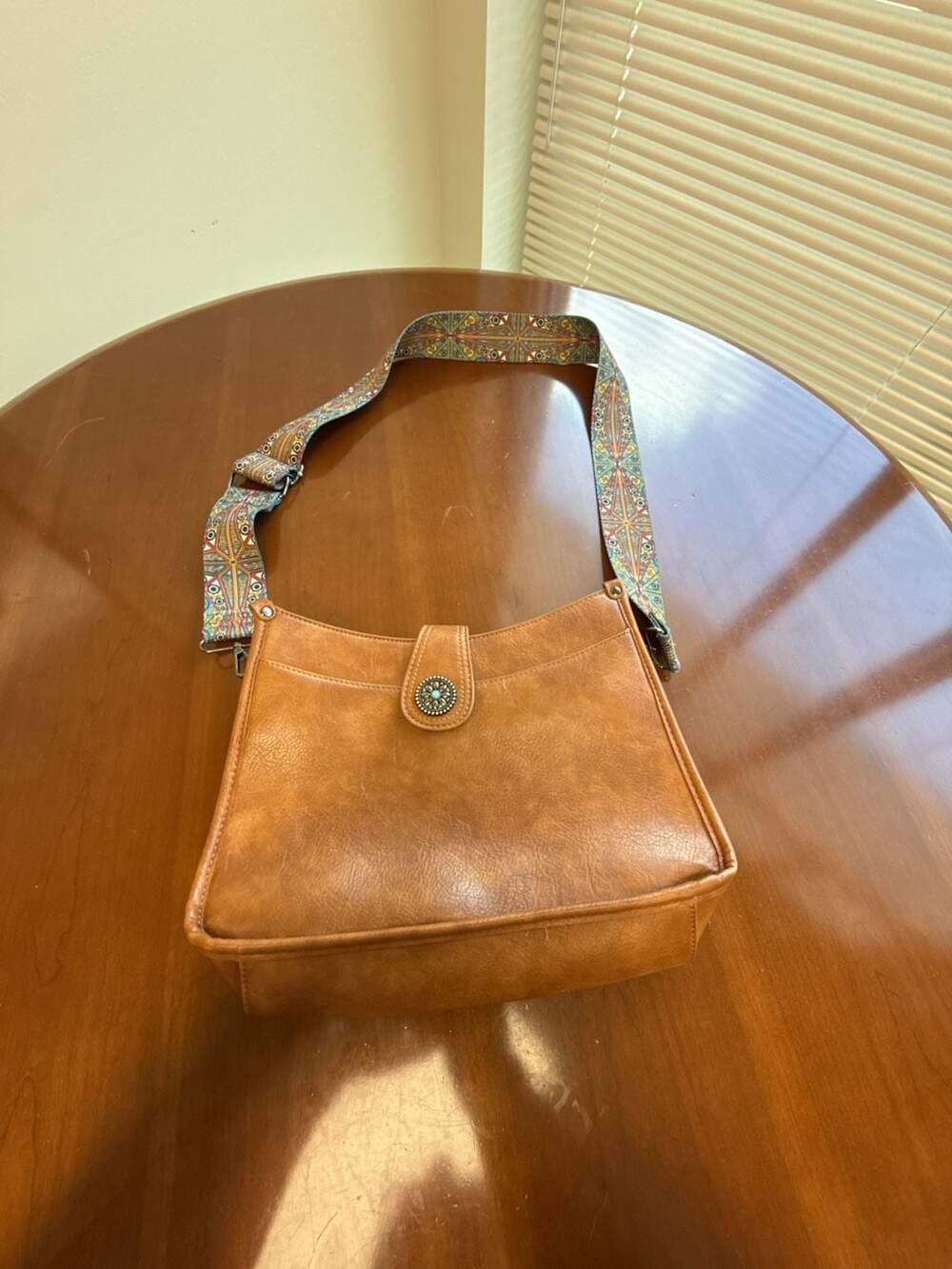 APHISON Forever Young Brown Vegan Leather Hobo Bag with Patterned Guitar Strap
